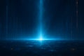 A striking digital landscape features a powerful blue light beam ascending from a grid-patterned surface into a dark, futuristic Royalty Free Stock Photo