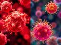 Split screen of two contrasting 3D virus cell illustrations Ai Generated. Royalty Free Stock Photo