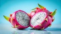 A Striking Double Exposure of Dragon Fruit Showcasing a Minimalist Blue and White Gradient for a Captivating Visual Royalty Free Stock Photo