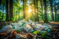 A Striking Double Exposure Plastic Pollution Threatens Pristine Forests A Visual Representation of the Environmental Royalty Free Stock Photo