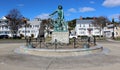 Emotional statue of Fisherman standing at the helm of ship, honoring sailors lost at sea, Fishermen`s Memorial, Gloucester,2018s, Royalty Free Stock Photo