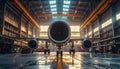 Airplane in Hangar - Front View of Jet Engine Royalty Free Stock Photo