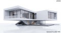Futuristic White Modern House with Glass Walls and Cantilevered Design architecture contemporary Royalty Free Stock Photo