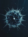 Minimalistic and graphical representation of a virus with intricate detailing against a dark backdrop. Generative AI