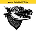 detailed illustration of a fierce dragon head wearing a bandana, isolated on white background Royalty Free Stock Photo