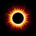 Abstract Total Solar Eclipse Illustration: Glowing Fiery Corona and Ring of Fire on Black Background Royalty Free Stock Photo