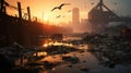 Polluted Dusk: A Haunting Cityscape of Environmental Desolation