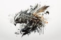 Grunge eagle with feathers and splashes on a white background