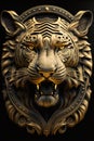 Golden Tiger Head Art Deco Illustration on Black Background. Generative AI