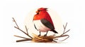 A striking illustration of a Finch protectively guarding its nest, showcasing vibrant textures and a modern cartoon style