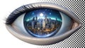 Stylized human eye with cityscape, urban vision concept graphic png transparent image Generative AI Royalty Free Stock Photo