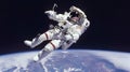 A striking image of an astronaut in a white spacesuit floating weightlessly in outer space. Generative AI