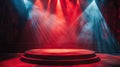 Spotlight on the Empty Stage: Anticipation of the Performance with Red Round Podium on Bright Background Royalty Free Stock Photo