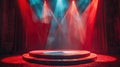 Spotlight on the Empty Stage: Anticipation of the Performance with Red Round Podium on Bright Background Royalty Free Stock Photo