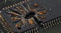 Microscopic view of catastrophic chip damage Royalty Free Stock Photo