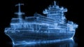 Glowing Wireframe of a Massive Container Ship Transporter