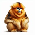 Image of isolated golden snub-nosed monkey against pure white background, ideal for presentations