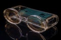 Ai Generative Close-up of glasses and microcircuit on black background Royalty Free Stock Photo