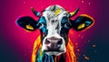 Striking image of a cow in vibrant paint. Beautiful illustration picture. Generative AI