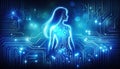 Futuristic Cyber Woman Concept, Digital Technology Background Royalty Free Stock Photo