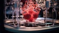 A striking image of a 3D bioprinter crafting intricate tissue scaffolds for regenerative medicine, under precise control and