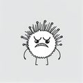 Angry Cartoon Virus Drawing on Black and White - Menacing Microbe - The Sinister Side of Pathogens