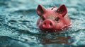 Drowning in Debt: Piggy Bank at Risk - Financial Banking Concept Royalty Free Stock Photo