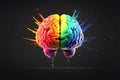 Rainbow Explosion of the Human Brain: A Creative Inspiration for Mental Health Awareness - Psychology and Neurology Conc Royalty Free Stock Photo