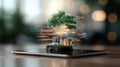 Revolutionizing Online Shopping: Nature Meets Technology with a Small Tree Growing from a Tablet