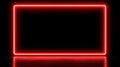 Bright Red Neon Rectangular Frame Border Isolated on Black Background with Reflective Dark Floor Royalty Free Stock Photo