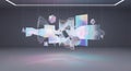 Abstract Holographic Forms Dance in a Futuristic Room, Modern Artistic Aesthetic Royalty Free Stock Photo