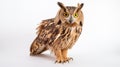 Majestic Great Horned Owl Posing on White Background Generative AI Royalty Free Stock Photo