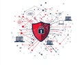 An Innovative Red Shield Symbolizing Cybersecurity Protection with Various Icons and Symbols Surrounding It for Digital Safety