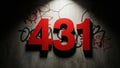 Bold Red Number 431 on Graffiti-Covered Cracked Wall Royalty Free Stock Photo