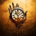 Surreal hand holding clock with coffee splash Royalty Free Stock Photo