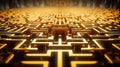 A striking image of an intricate golden maze with a deep focus on a single point, symbolizing complexity, choices, and