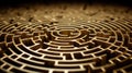 A striking image of an intricate golden maze with a deep focus on a single point, symbolizing complexity, choices, and