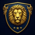 Regal Golden Lion Emblem on Deep Blue Shield Royalty Free Stock Photo