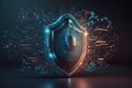 Cyber security concept. Shield with padlock on dark background Royalty Free Stock Photo