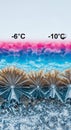 A striking image showcases intricate ice crystals under varying temperatures: -6Â°C Royalty Free Stock Photo