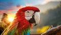 Vibrant Macaw Perched on a Tropical Branch A Majestic Display of Colors and Textures in a Lush, Exotic Landscape, Capturing the Royalty Free Stock Photo