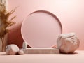 Unexpected Elegance: A Striking Contrast of a Solitary Gray Rock on a Pink 3D Wall