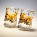 Electrifying Splash: An Exquisite Close-Up of Two Shot Glasses Mid-Clink