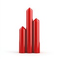 A striking isometric graph in vibrant red rises upwards, set against a clean white backdrop for clear visibility
