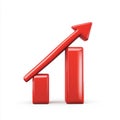 A striking isometric graph in vibrant red rises upwards, set against a clean white backdrop for clear visibility