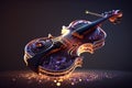 Violin on a dark background with neon lights