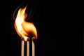 Burning flame from matchstick ignition