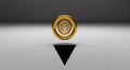 Golden Concentric Circles Hovering Above Black Triangle on Minimalist Background Royalty Free Stock Photo