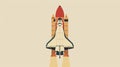 A striking minimalist design of a space shuttle, depicted at the moment of takeoff with fiery engines, honoring the