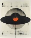 Striking Minimalist Saucer Artwork: Abstract Block Print with Vibrant Black and Orange Circles